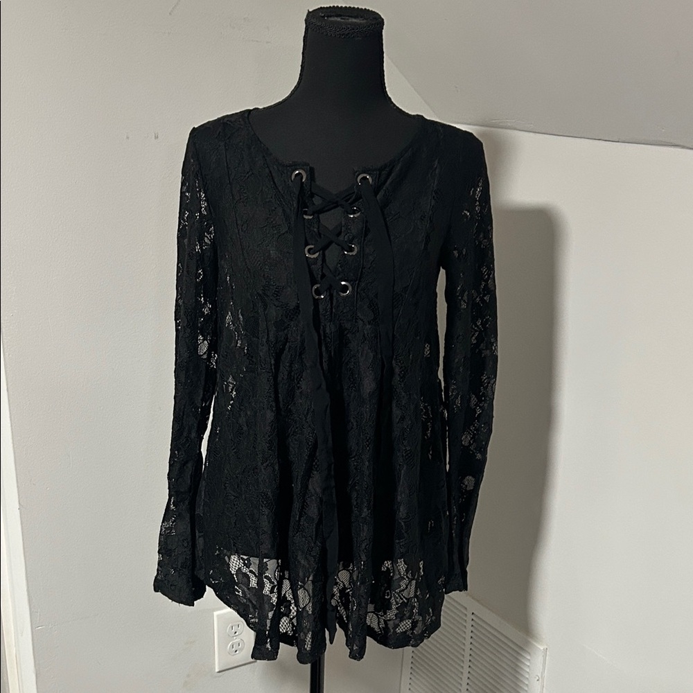 Forever 21 Black Lace-Up Blouse